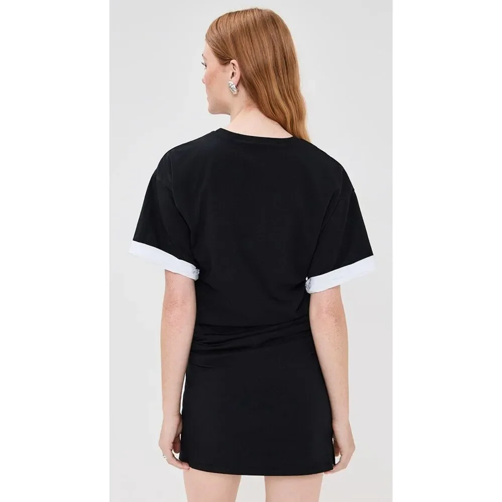 Simkhai Cody Cotton Jersey Ruched Mini Dress in Black & White size XL NWOT